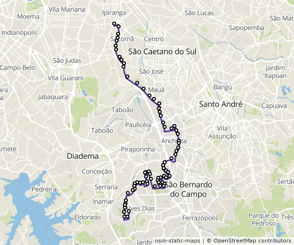 Mapa do itinerário da linha