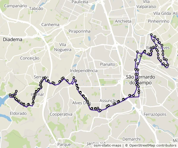 Mapa do itinerário da linha