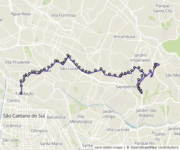 Mapa do itinerário da linha