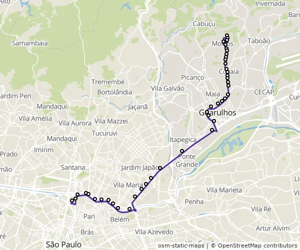 Mapa do itinerário da linha