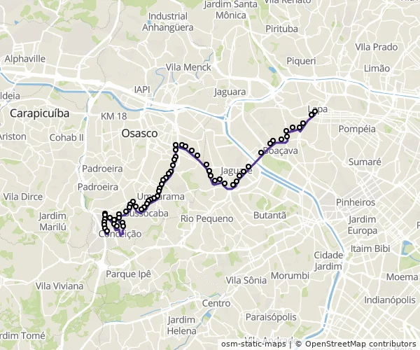 Mapa do itinerário da linha
