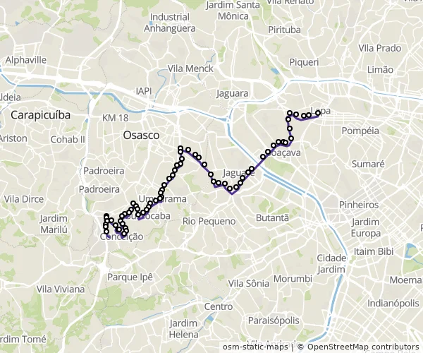 Mapa do itinerário da linha