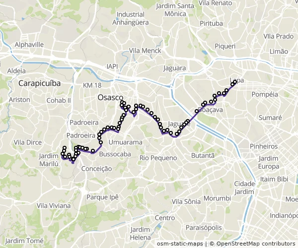 Mapa do itinerário da linha