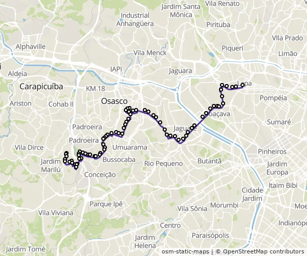 Mapa do itinerário da linha