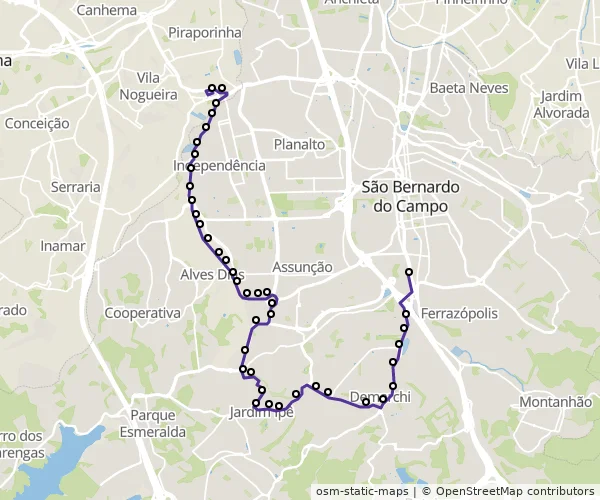 Mapa do itinerário da linha