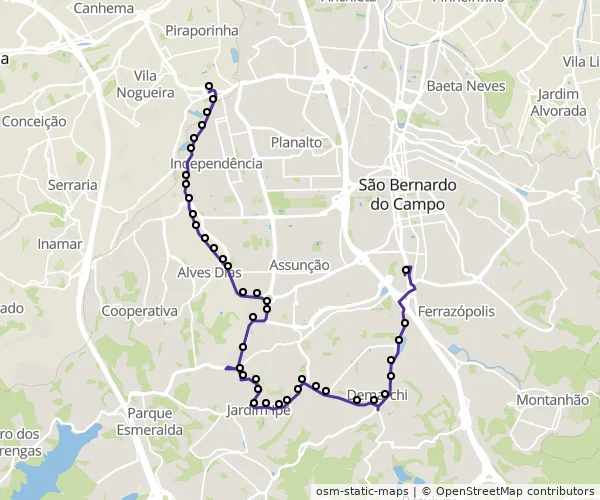 Mapa do itinerário da linha