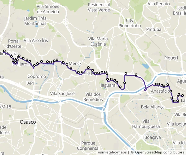 Mapa do itinerário da linha