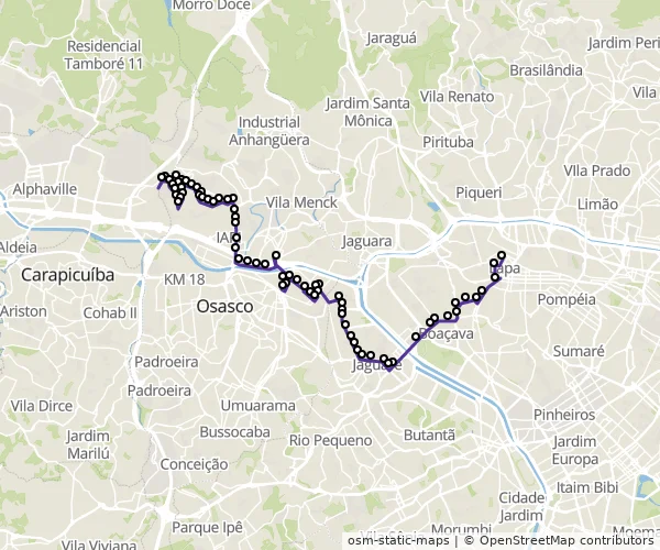 Mapa do itinerário da linha