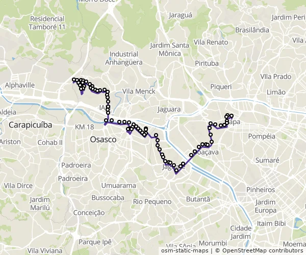 Mapa do itinerário da linha