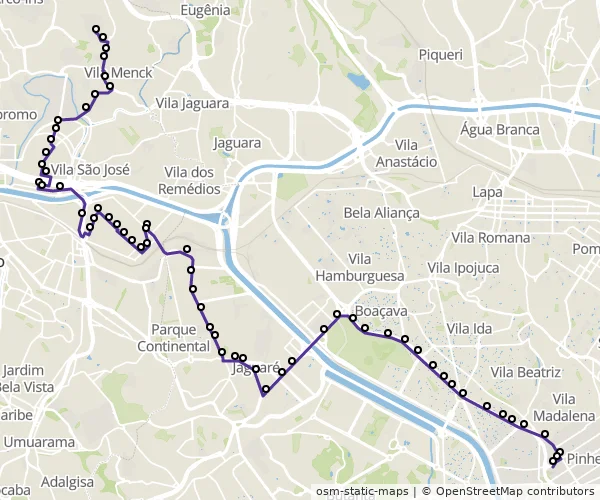 Mapa do itinerário da linha