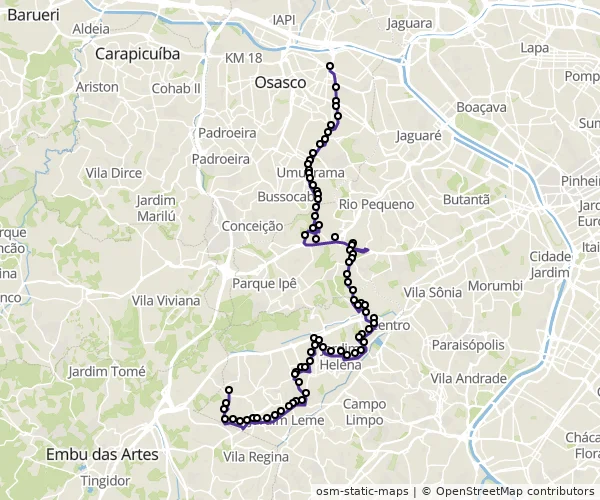 Mapa do itinerário da linha