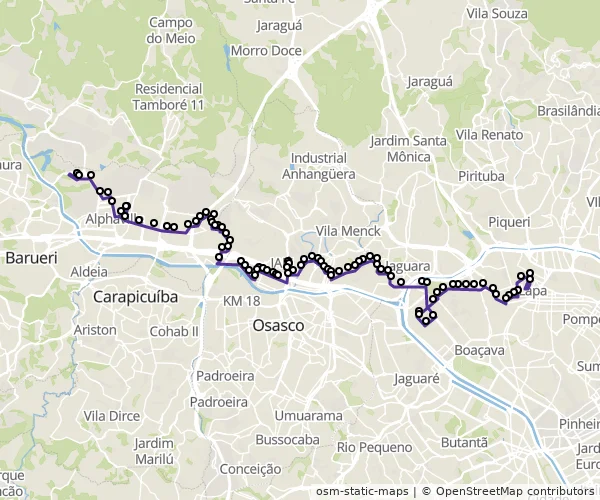 Mapa do itinerário da linha