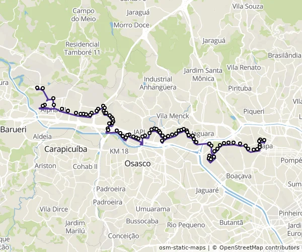 Mapa do itinerário da linha