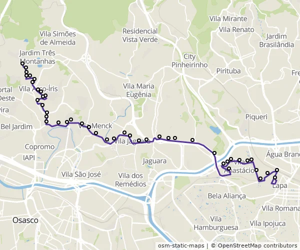 Mapa do itinerário da linha