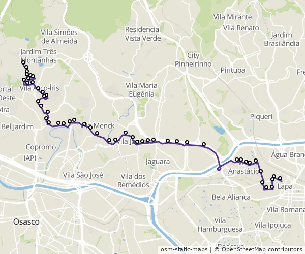 Mapa do itinerário da linha