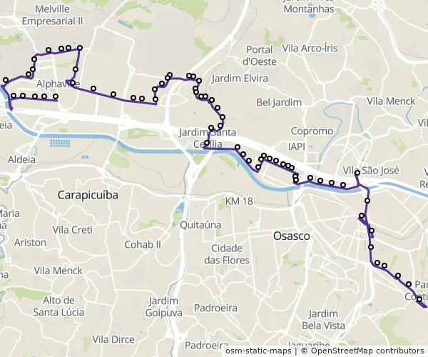 Mapa do itinerário da linha