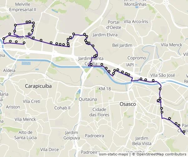 Mapa do itinerário da linha