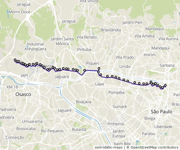 Mapa do itinerário da linha