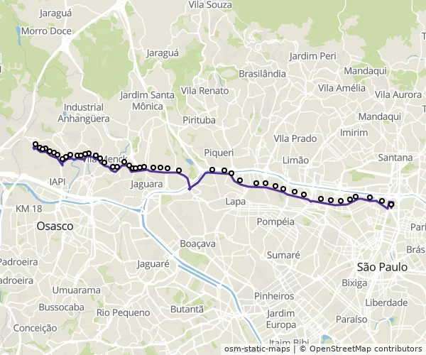 Mapa do itinerário da linha
