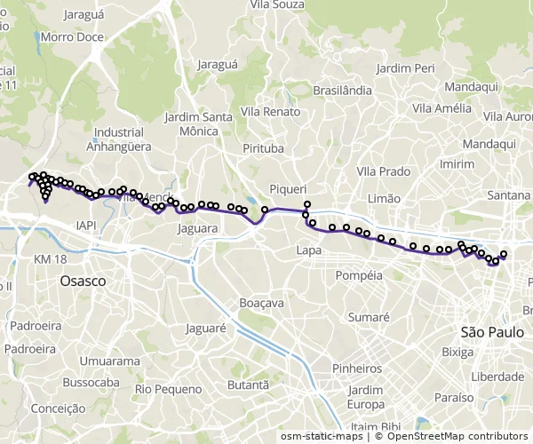 Mapa do itinerário da linha