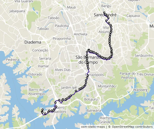 Mapa do itinerário da linha