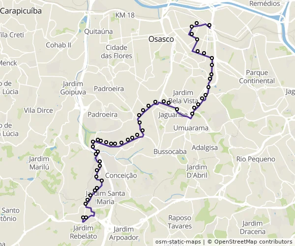 Mapa do itinerário da linha