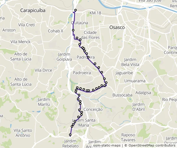 Mapa do itinerário da linha