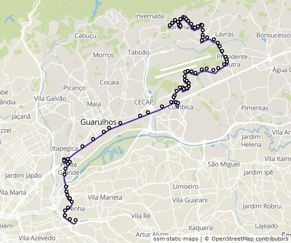 Mapa do itinerário da linha
