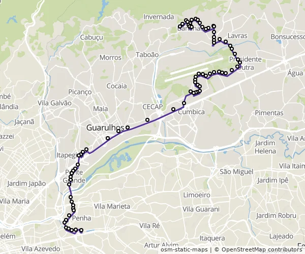 Mapa do itinerário da linha