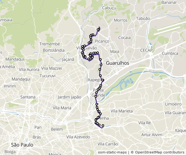 Mapa do itinerário da linha