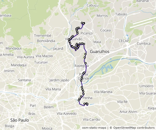 Mapa do itinerário da linha