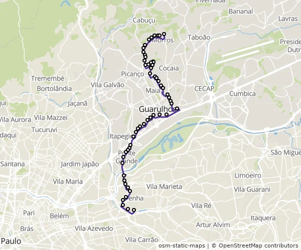Mapa do itinerário da linha