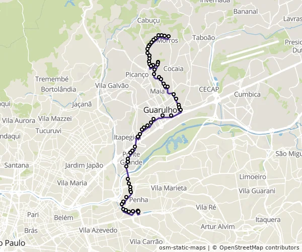 Mapa do itinerário da linha