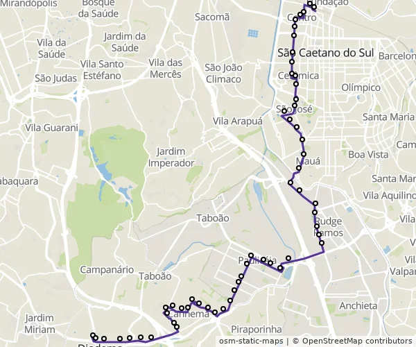 Mapa do itinerário da linha