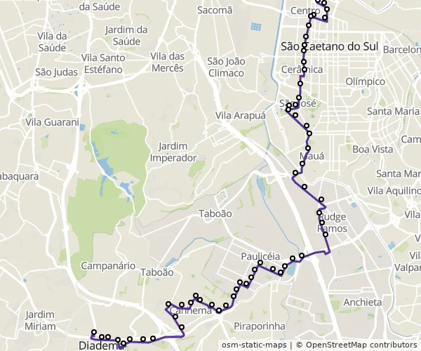 Mapa do itinerário da linha