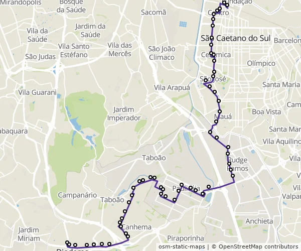 Mapa do itinerário da linha