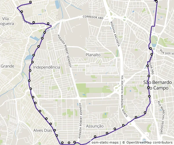 Mapa do itinerário da linha