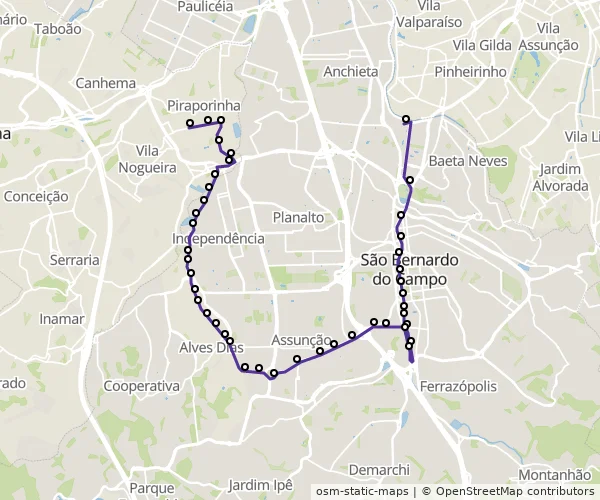 Mapa do itinerário da linha