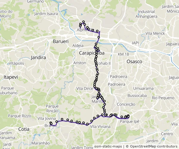 Mapa do itinerário da linha