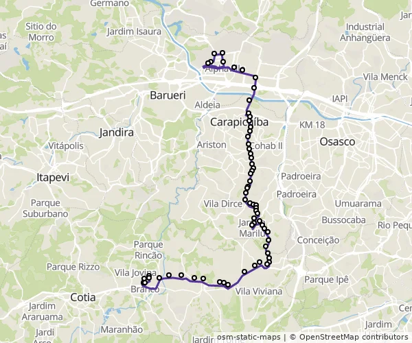 Mapa do itinerário da linha