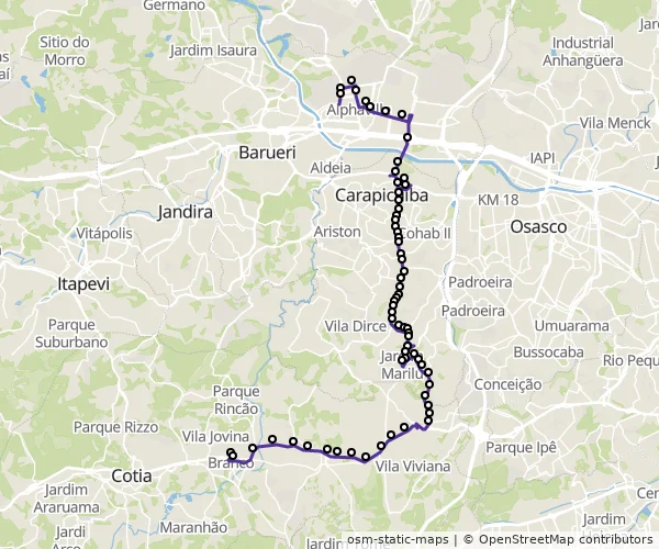 Mapa do itinerário da linha