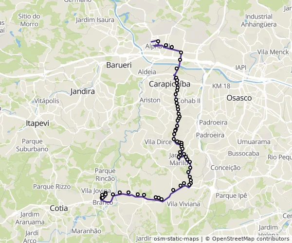 Mapa do itinerário da linha
