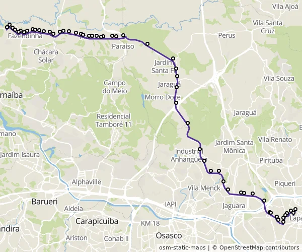 Mapa do itinerário da linha