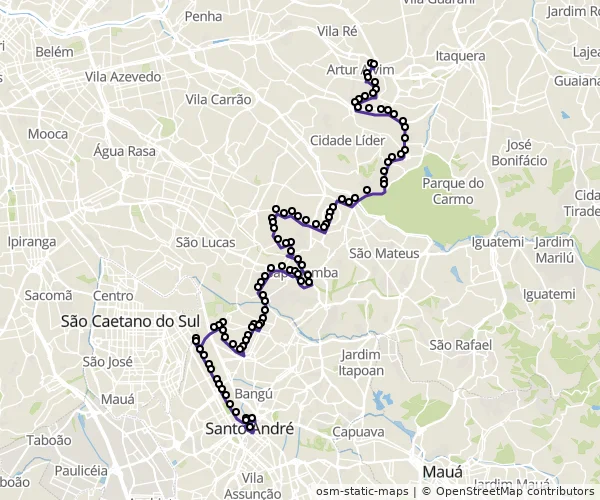 Mapa do itinerário da linha