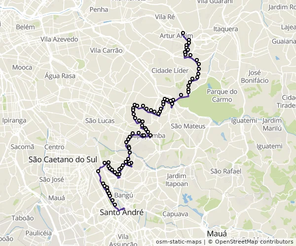 Mapa do itinerário da linha