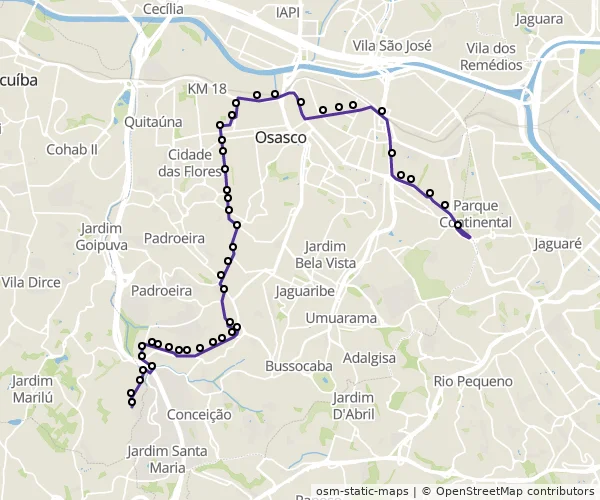 Mapa do itinerário da linha