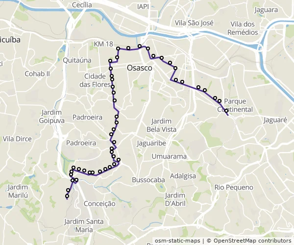 Mapa do itinerário da linha