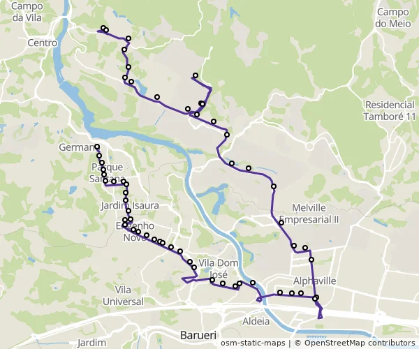 Mapa do itinerário da linha