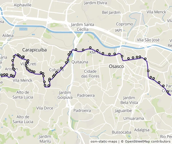 Mapa do itinerário da linha