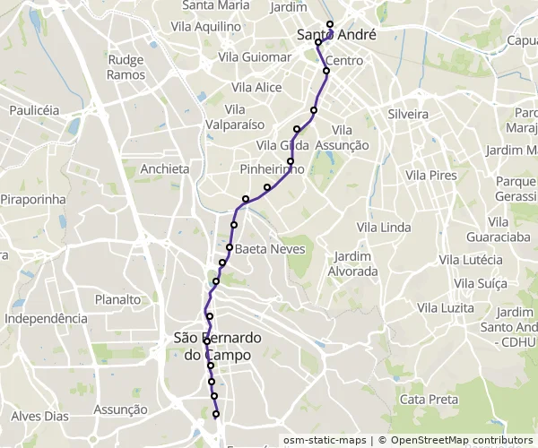 Mapa do itinerário da linha